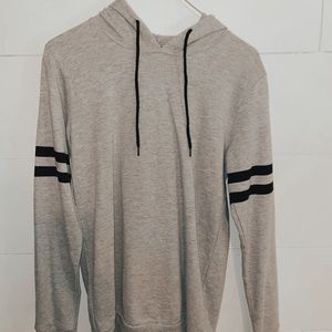 Hooded gray long sleeve shirt